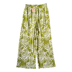 Blu Pepper Leaf Print Plisse Dress Pants